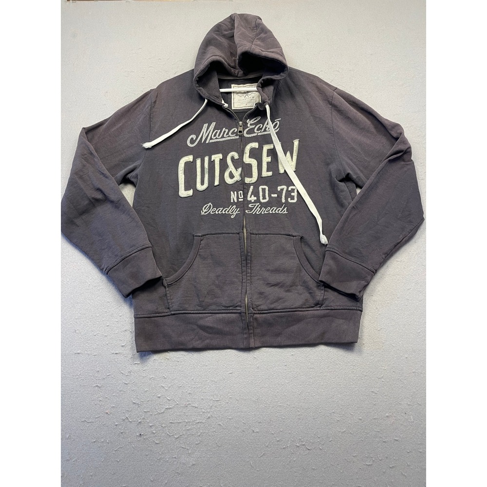 Marc Ecko Hoodie Cut & Sew Cotton Blend Gray Large Mens